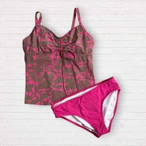 LANDS END Tankini 2-PC Swimsuit Underwire Top Bottoms Pink Paisley Swim 10DD DD